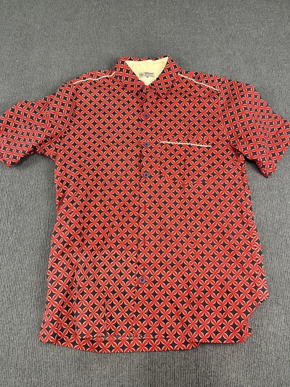 Apsara Mens Red & Black Geometric Pattern Short-Sleeve Button-Up Shirt M